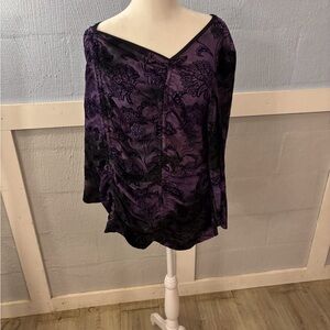 Elegant Purple and Black Women's Blouse SZ XL Sami and Jo Floral Ruched front